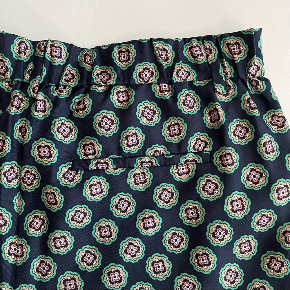 J. Crew navy and teal silk cropped pants in foulard pattern print - Picture 6 of 9